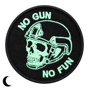 Naszywka Morale Patch No Gun No Fun FLUO Rzep Świeci Ciemności Czaszka 8cm